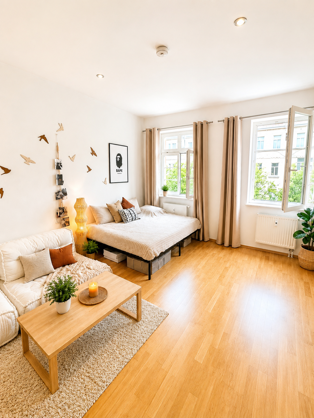 Möbliertes Wohn- und Schlafzimmer des Apartments